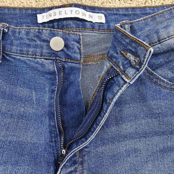 Tinseltown Juniors' High Rise Straight Leg Distressed Medium Wash Jeans Size 13 - Picture 4 of 15